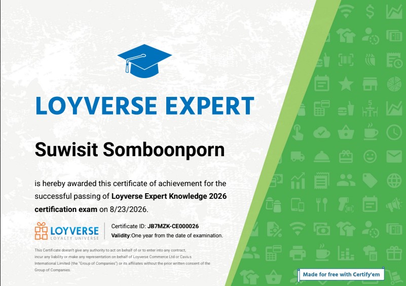 ใบประกาศผ่านการสอบ Loyverse Expert Knowledge 2026
