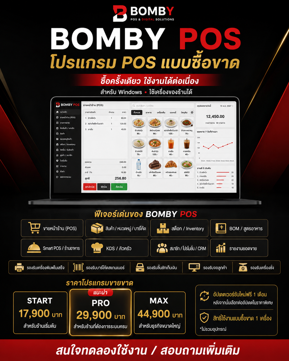 BOMBY POS Windows โปรแกรมแบบซื้อขาด